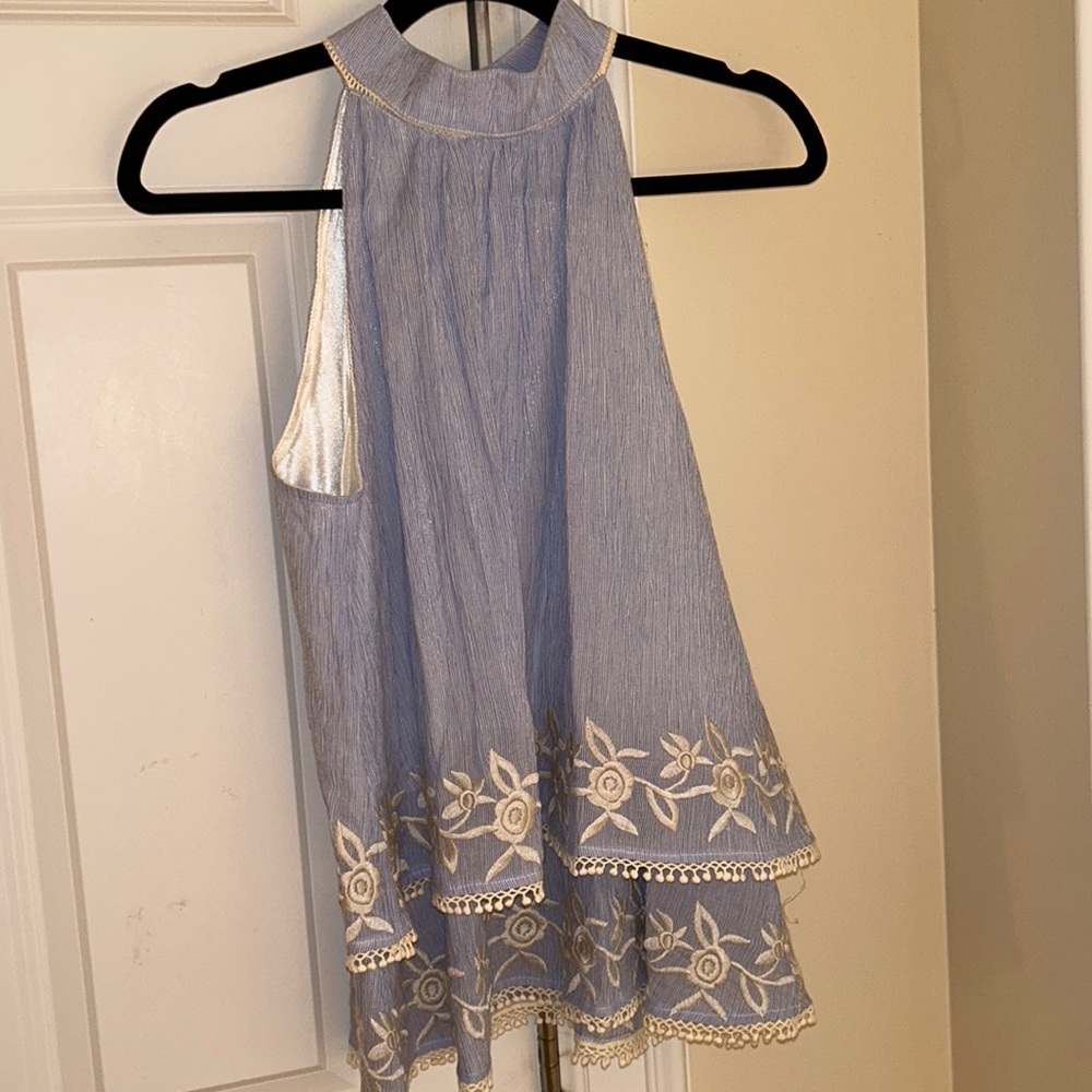 Blue ruffle tank top